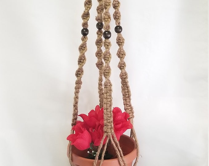 MACRAME Plant Hanger 44 in Deluxe Style with BEADS - All Natural Jute