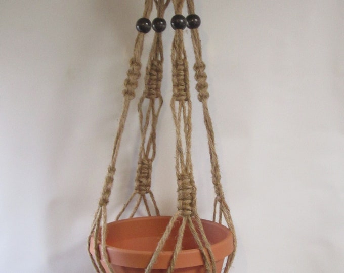 Macrame Plant Hangers 34 inch Natural heavy 6 ply Jute Vintage Style with BEADS