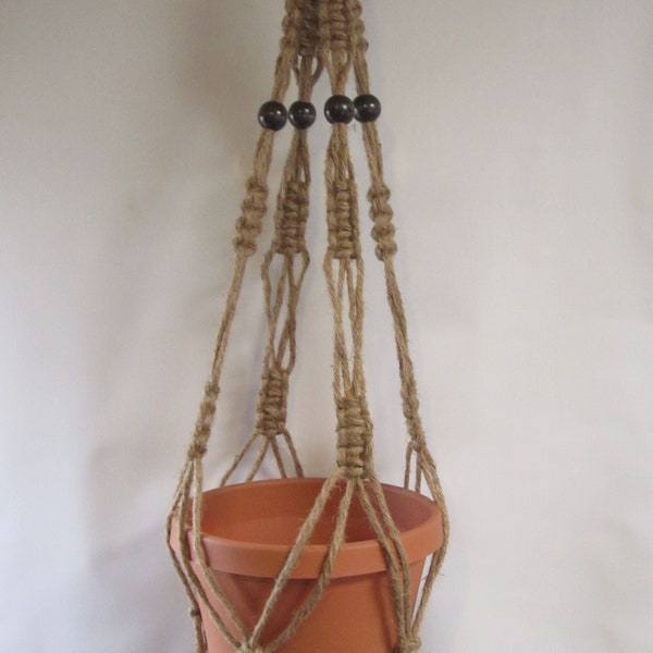 Macrame Plant Hangers 34 inch Natural heavy 6 ply Jute Vintage Style with BEADS