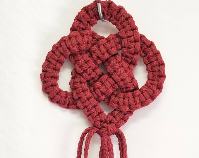 Macrame Wall hanger Triple Circle Love Knot - 16 inch long 6mm Cranberry Cord (Choose Color)