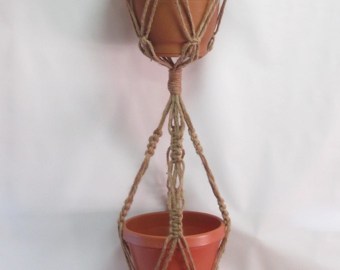 Macrame Plant Hanger 50 Inch 2-TIER 6 PLY All Natural JUTE - Double Hanger