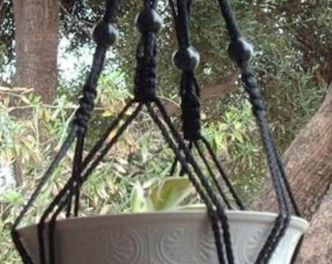 Macrame Plant Hanger 24 Inch Vintage Style BLACK BEADS 4mm Cord Choose Cord Color