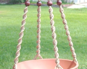 MACRAME Plant Hanger 52 in Deluxe Style with BEADS - 6mm Sand Cord (Choose Cord Color)