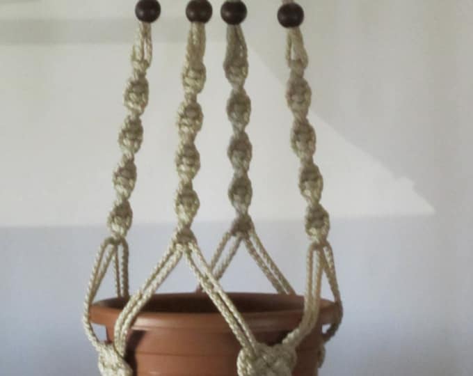 MACRAME Plant Hanger 40 inch Button Knot with BEADS - 6mm Pearl cord (Choose Cord Color)