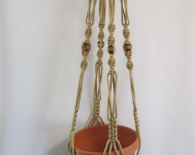 MACRAME Plant Hanger 44 inch Vintage Style 6mm Sand cord with BEADS  (Choose Cord Color)