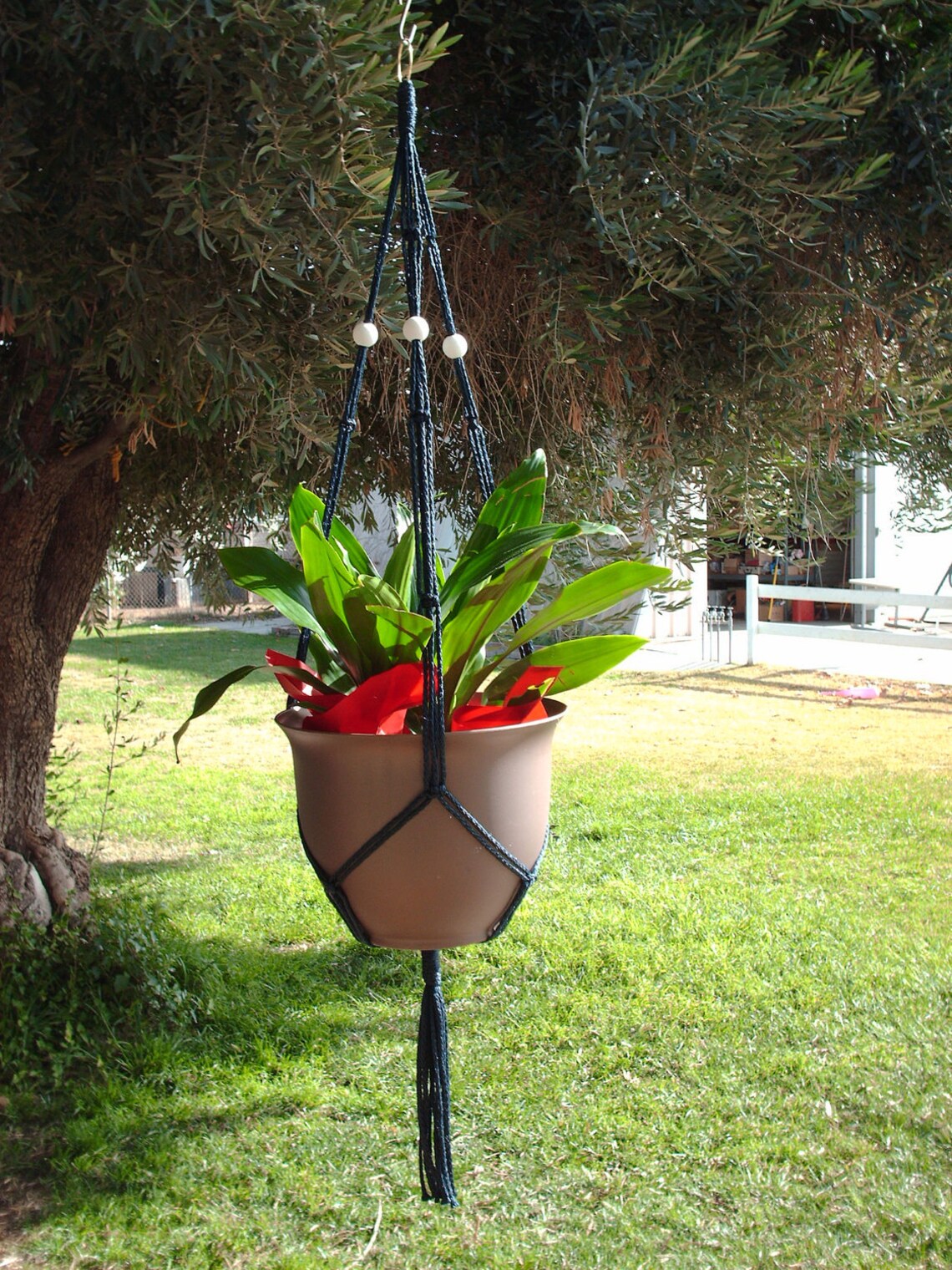 Macrame Plant Hanger 43 in SIMPLE 3ARM 6mm Navy Blue with