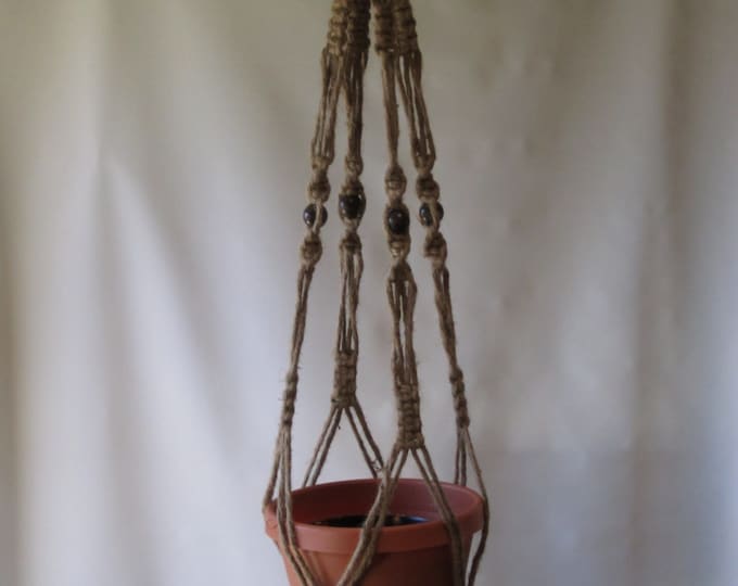 Macrame Plant Hanger 40 Inch Natural 6 ply Jute Vintage Style With Beads