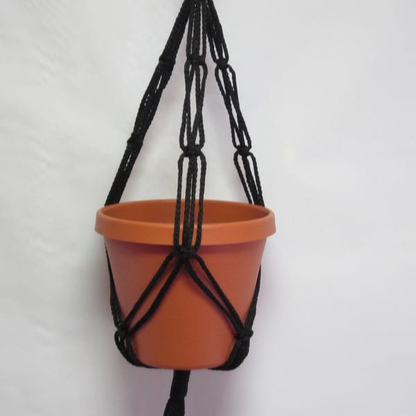Macrame Plant Hanger 20 in FRIENDSHIP Style - 4mm Black Cord - Choose Cord Color