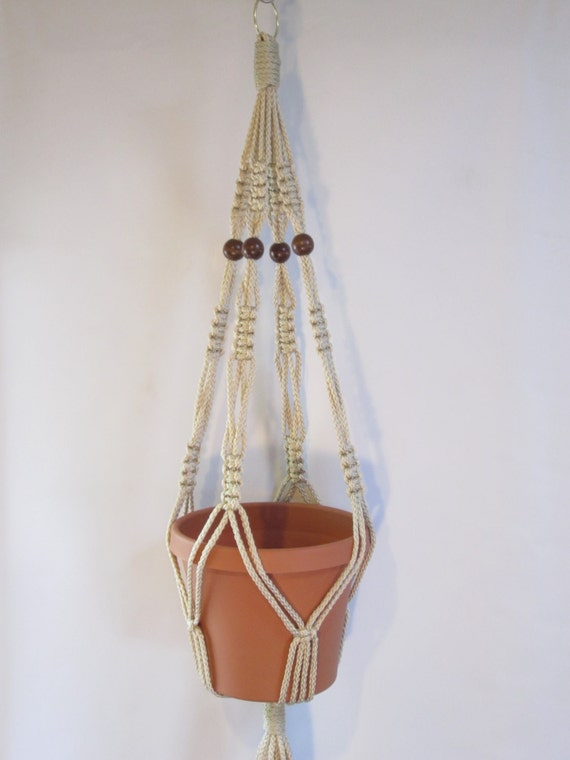 Macrame Plant Hanger 34 in Vintage Style Strong 6mm Pearl Cord