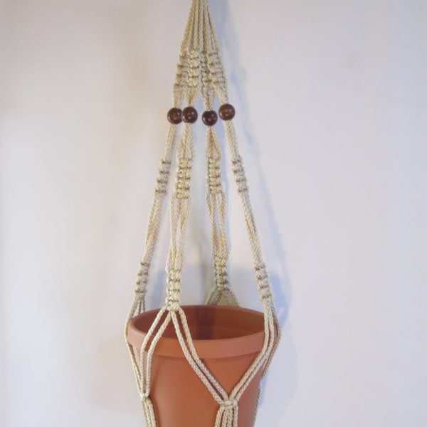 Macrame Plant Hanger 34 in Vintage Style strong 6mm Pearl Cord with BEADS (Choose Cord Color)
