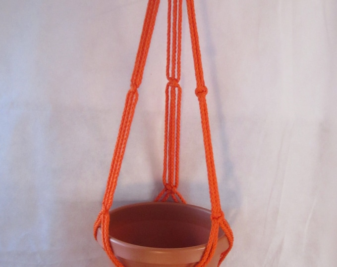 Macrame Plant Hanger 35 in SIMPLE 3-ARM 6mm -Orange pictured (Choose Color)