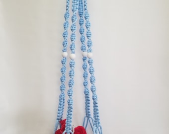 MACRAME Plant Hanger 48 inch Deluxe Style with WHITE BEADS - 6mm Sky Blue Cord (Choose Cord Color)