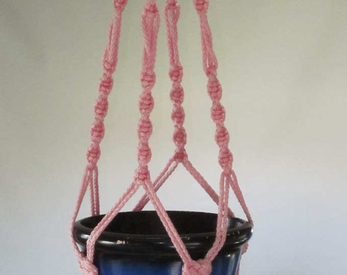 Macrame Plant Hanger 28 inch Button Knot Style - 4mm Pink - Choose Color