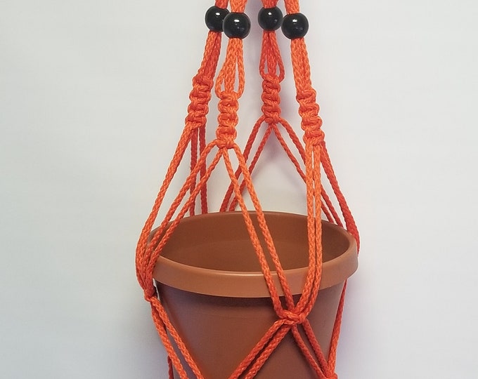 Macrame Plant Hanger 24 Inch Vintage Style BLACK BEADS 4mm Cord Choose Cord Color