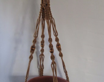 Macrame Plant Hanger 52 inch with Beads and with a 19" Drop 6mm Cinnamon Cord (Choose Cord Color)