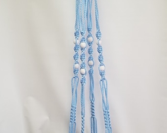 Macrame Plant Hanger 58 Inch Vintage Style with 8 WHITE BEADS  6mm  Sky Blue Cord (Choose Cord Color)