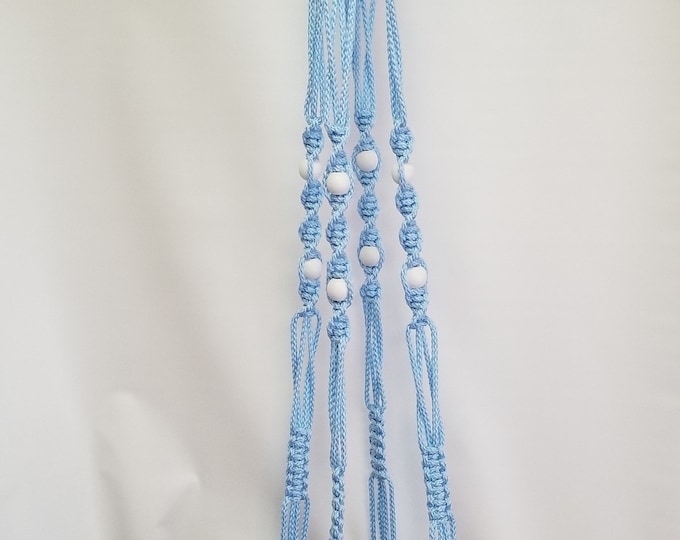 Macrame Plant Hanger 58 Inch Vintage Style with 8 WHITE BEADS  6mm  Sky Blue Cord (Choose Cord Color)