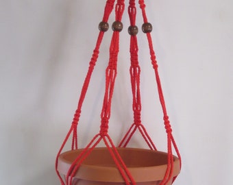 Macrame Plant Hanger 30 Inch Vintage Style Beaded - 4mm Red cord (Choose Cord Color)