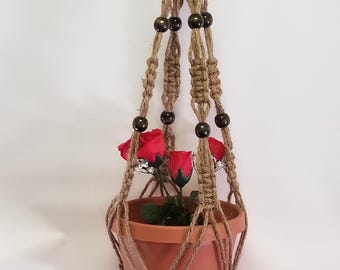 Macrame Plant Hangers 34 inch with 8 Beads Natural heavy 6 ply Jute Vintage Style