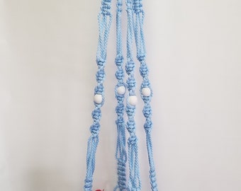 MACRAME Plant Hanger 48 Inch Vintage Style with WHITE BEADS - 6mm Sky Blue Cord color - Choose Cord Color