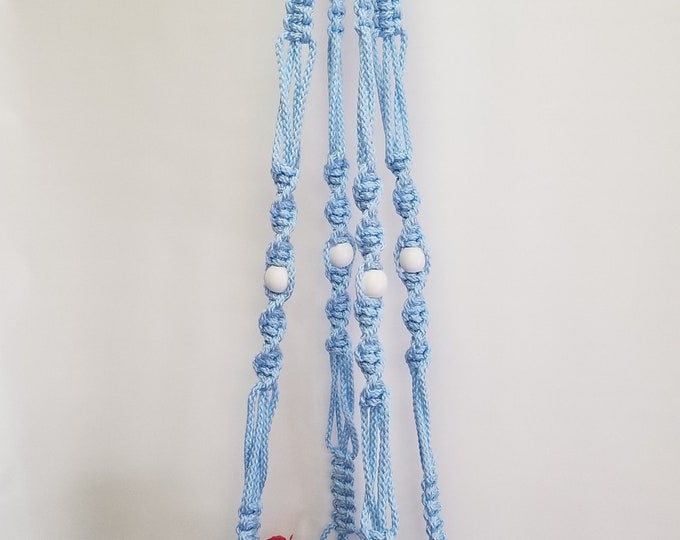 MACRAME Plant Hanger 48 Inch Vintage Style with WHITE BEADS - 6mm Sky Blue Cord color - Choose Cord Color