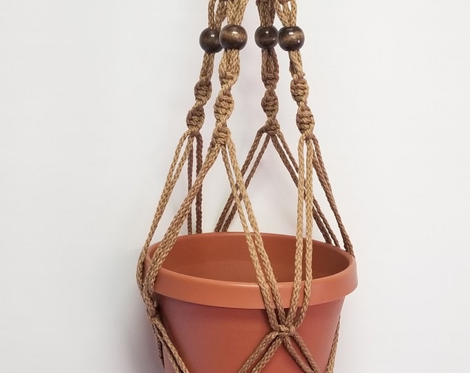 Macrame Plant Hanger 24 Inch SPIRAL Style with BEADS 4mm Cinnamon Cord - Choose Cord Color