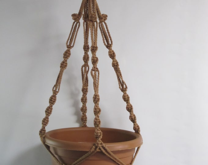 Macrame Plant Hanger 28 in Button Knot - 4mm Cinnamon - Choose Color