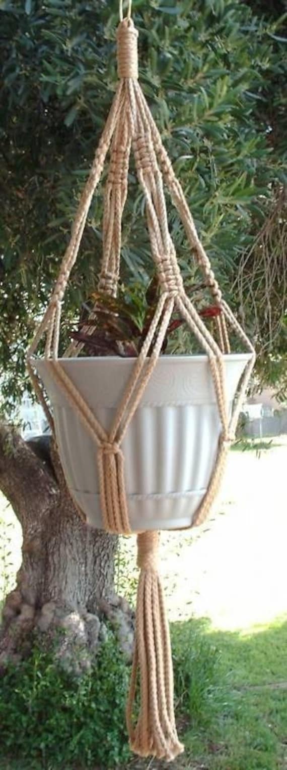 Macrame Plant Hanger 24 Inch Vintage Style BLACK BEADS 4mm Cord Choose Cord  Color