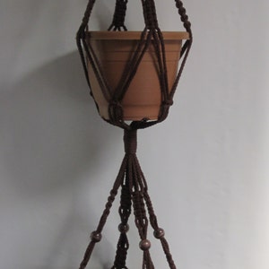 Macrame Plant Hanger 50 Inch 2-TIER with BEADS 6mm Brown Cord Choose Cord Color Double Hanger image 1