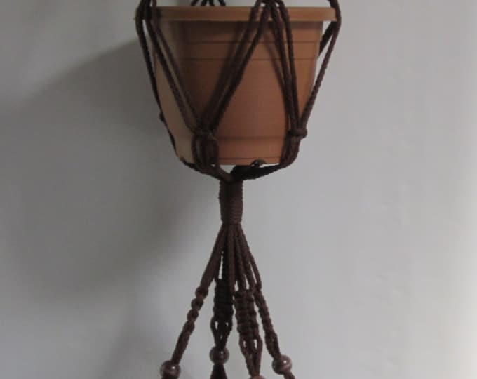 Macrame Plant Hanger 50 Inch 2-TIER with BEADS 6mm Brown Cord (Choose Cord Color) - Double Hanger