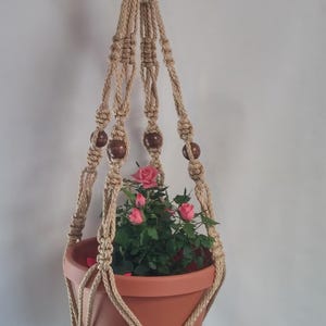 MACRAME Plant Hanger 30 inch Crown Style with BEADS and 6mm Sand Cord (Choose Cord Color)