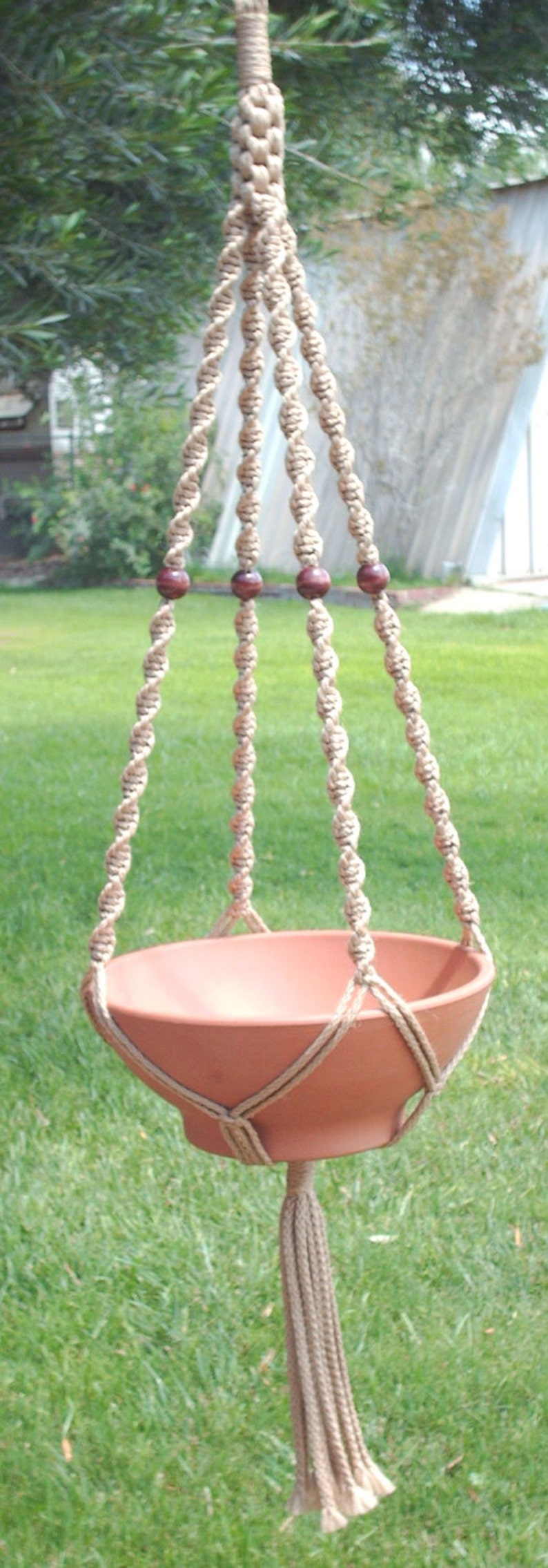 MACRAME Plant Hanger 52 in Deluxe Style with BEADS 6mm Sand Cord Choose Cord Color image 1