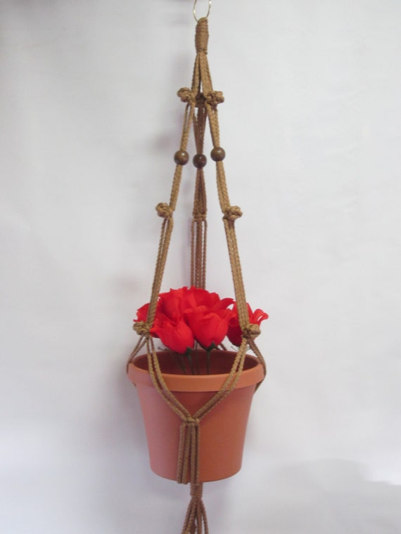 Cinnamon Brown MACRAME PLANT HANGER 20in FRIENDSHIP