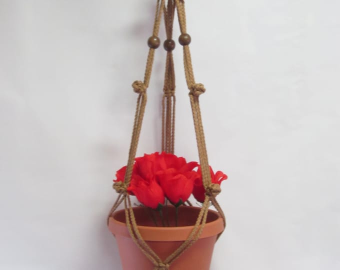 MACRAME Plant Hanger 35 in Simple 3-Arm BUTTON KNOTS 6mm with Beads (Choose Color Cord)