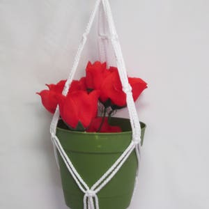 Macrame Plant Hanger 20 in FRIENDSHIP Style - 4mm White Cord  (Choose Cord Color)