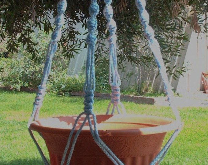 MACRAME PLANT HANGER 44 inch Vintage Style 6mm Sky Blue Cord (Choose Color)