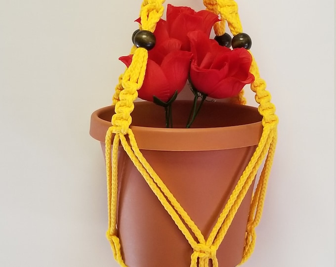 Macrame Plant Hanger 26 inch Vintage Style Beaded strong 6mm Sunshine Yellow Cord