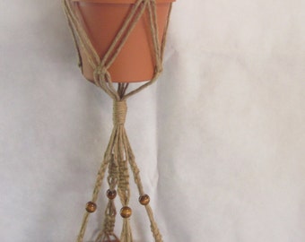 Macrame Plant Hanger 50 Inch 2-TIER 6 PLY All Natural JUTE  With Beads - Double Hanger