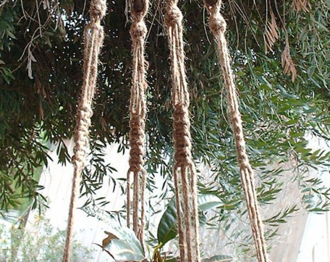 Macrame Plant Hanger 58 Inch Natural 6 ply Jute Vintage Style 8 Beads