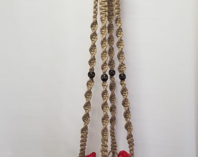 MACRAME Plant Hanger 40 inch Deluxe Style with BEADS - All Natural Jute
