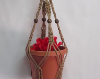 Macrame Plant Hanger 28 Inch Natural heavy 6 ply Jute Vintage Style with BEADS