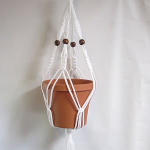 MACRAME PLANT HANGER 35in SIMPLE 3-ARM Beaded BUTTON KNOTS 6mm Cord CHOOSE COLOR 