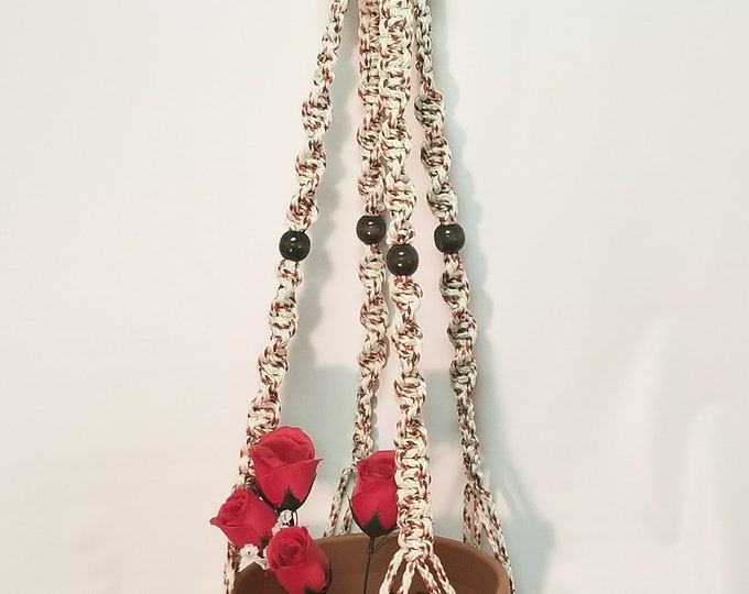 MACRAME Plant Hanger 40 inch Deluxe Style with BEADS - 6mm Allspice Cord (Choose Cord Color)