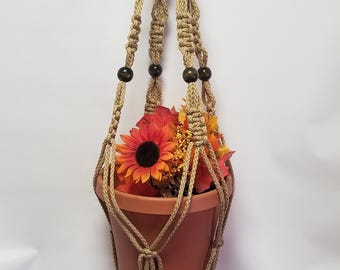 Macrame Plant Hanger 34 inch Vintage Style with 8 BEADS strong 6mm Sand Cord (Choose Cord Color)