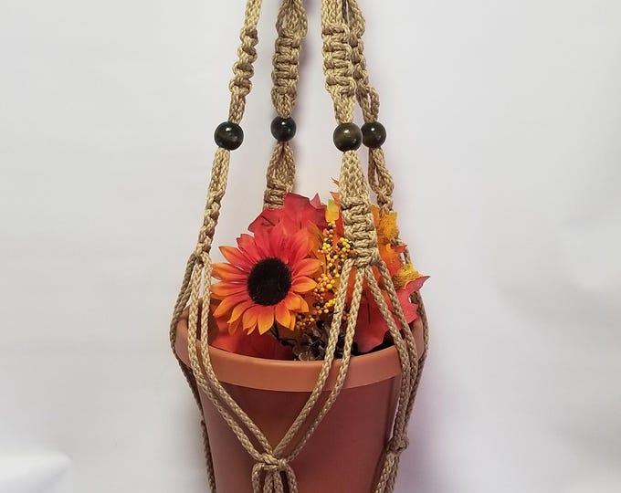 Macrame Plant Hanger 34 inch Vintage Style with 8 BEADS strong 6mm Sand Cord (Choose Cord Color)