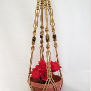 MACRAME Plant Hanger 40 Inch Vintage Style with BEADS - 6mm Sand Cord (Choose Cord Color)