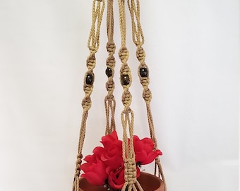 MACRAME Plant Hanger 40 Inch Vintage Style with BEADS - 4mm Sand Cord (Choose Cord Color)