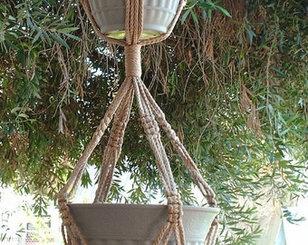 Macrame Plant Hanger 2-TIER 6mm  50in Sand (Choose Color) - Double Hanger