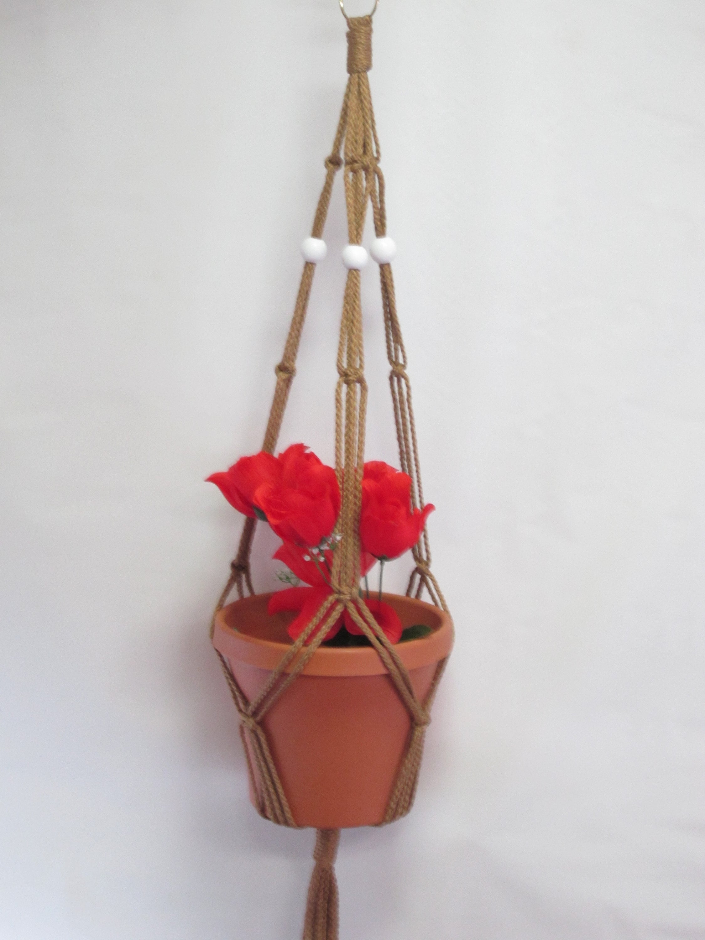 Macrame Plant Hanger 35in SIMPLE 3-ARM 6mm SAND 