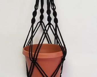 Macrame Plant Hanger 24 Inch SPIRAL Style 4mm Black Cord - Choose Color